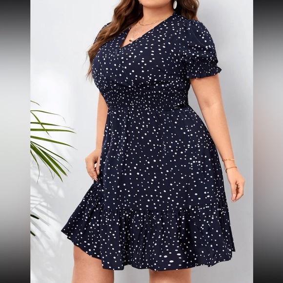 Boho polka dots puff sleeve A line dress - Picture 9 of 12